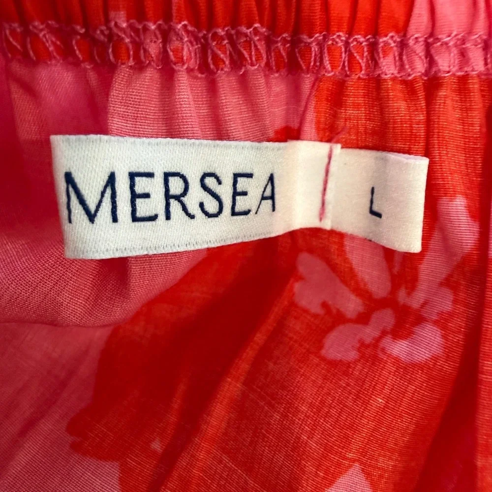 Mersea Womens Midi Dress Size L Floral Off‎ Shoulder Short Puff Sleeve Feminine